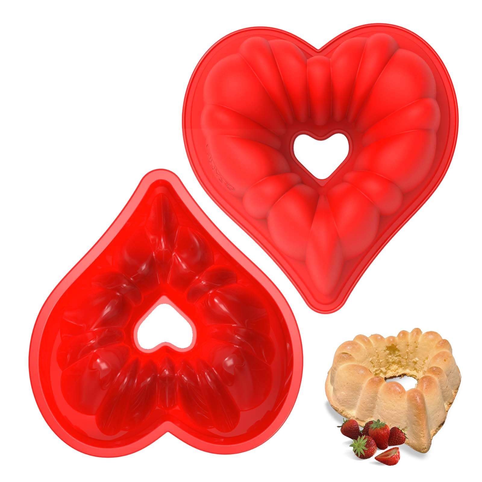 8 inch Heart Shaped Cake Pans, 2 Pack Nonstick Silicone Heart Cake Pans