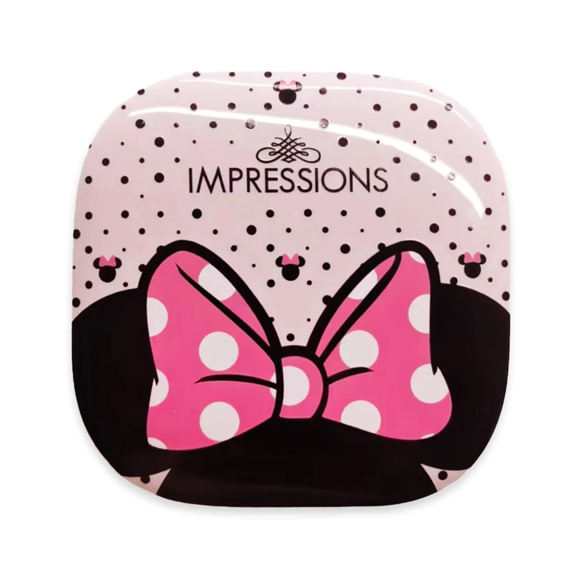 Impressions Vanity Disney Minnie Mouse Compact Mirror With Light, Double Sided Cute Travel Makeup Mirror With Magnification, 3 C