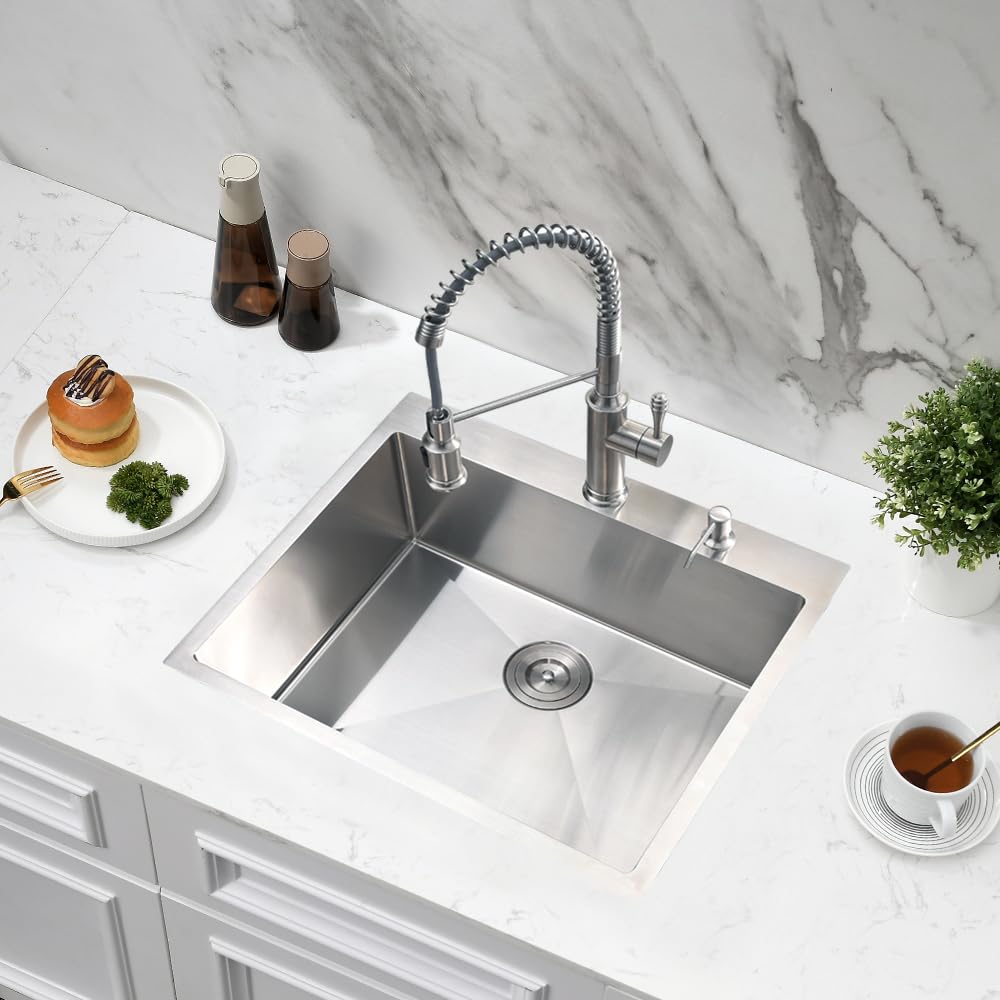 Jshozzy 23 Drop In Kitchen Sink, 23'' X 18'' Small Kitchen Sink Drop In 16 Gauge Stainless Steel Kitchen Sink Top Mount Single B