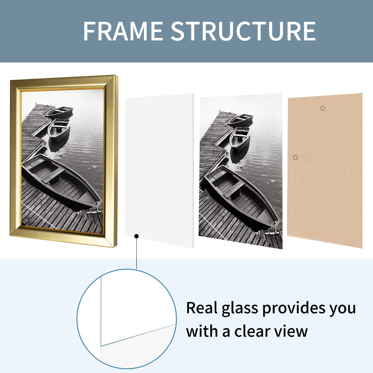 Giverny 4x4 Picture Frames, Gold Photo Frames for Wall or Tabletop Display, Simple Design Glossy Finish Frame Perfect for Home D