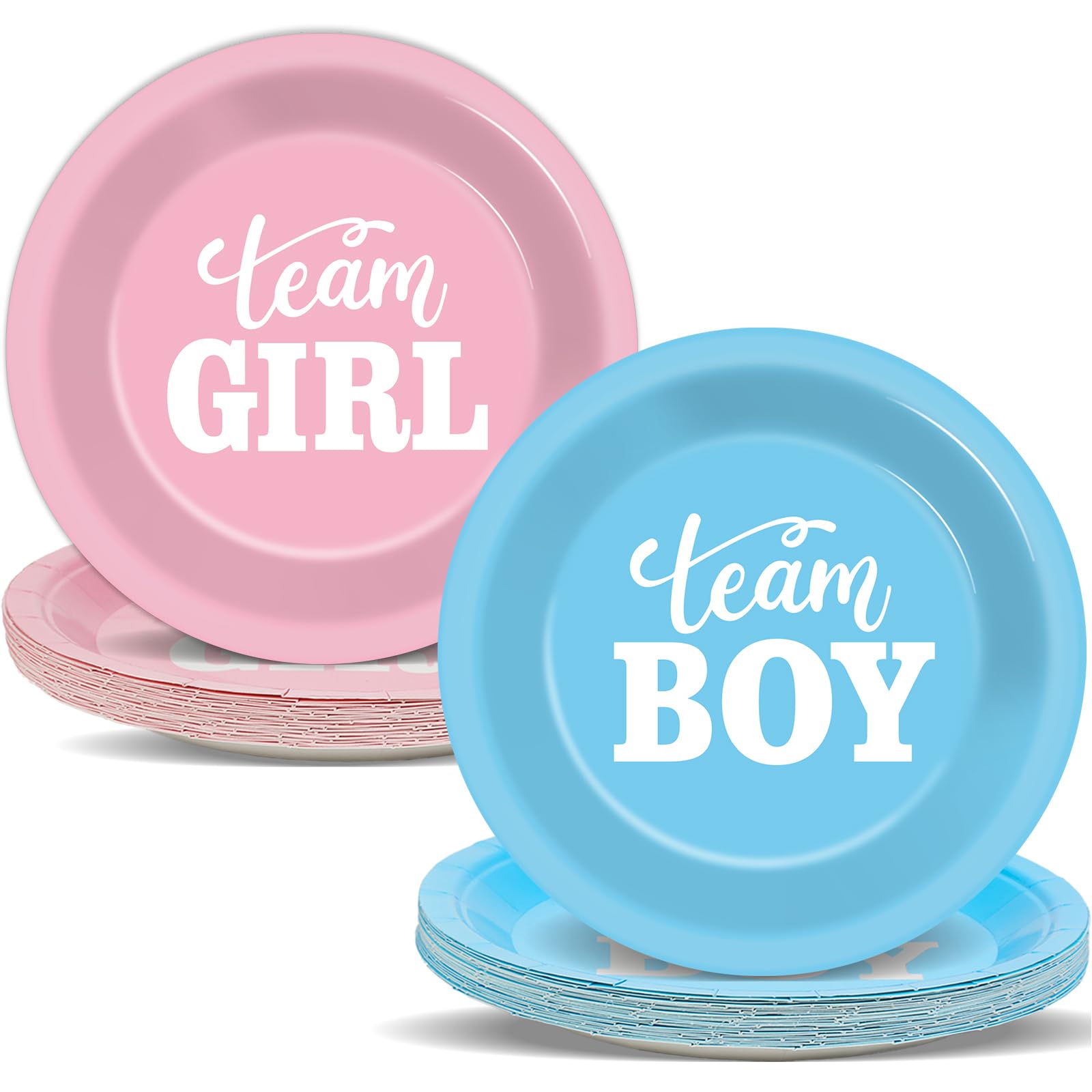 ZOIIWA 48 Pcs Gender Reveal Plates Party Decorations Pink and Blue plates Boy or Girl Disposable Paper Plates for Birthday Baby 