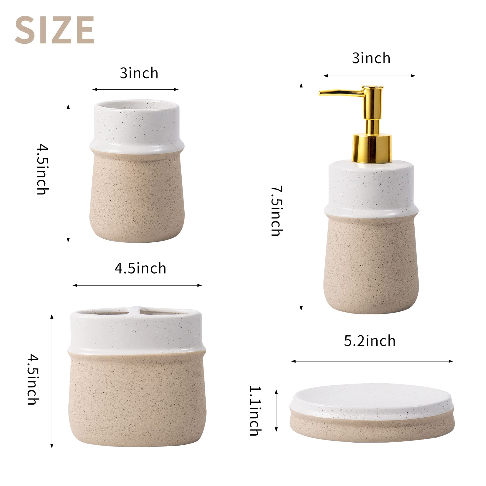 Bathroom Accessories Set,Farmhouse Bathroom Decor,4 Pcs Ceramic Gift Set Apartment Necessities, Contain Toothbrush Cup,Soap Disp