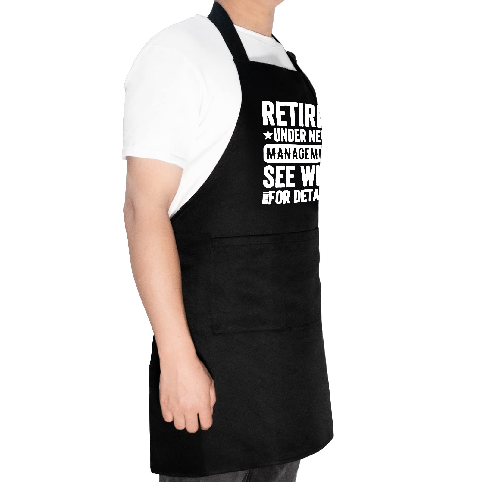 Grearong Retirement Apron for Men & Women - Funny Gift with 3 Pockets, Standard Size, Black, Model retireapron001