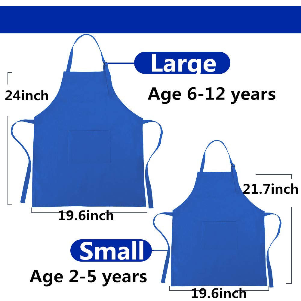 Crjhns Kids Apron And Chef Hat Set, Adjustable Cotton Child Aprons With Large Pocket Blue Girls Boys Kitchen Bib Aprons For Cook