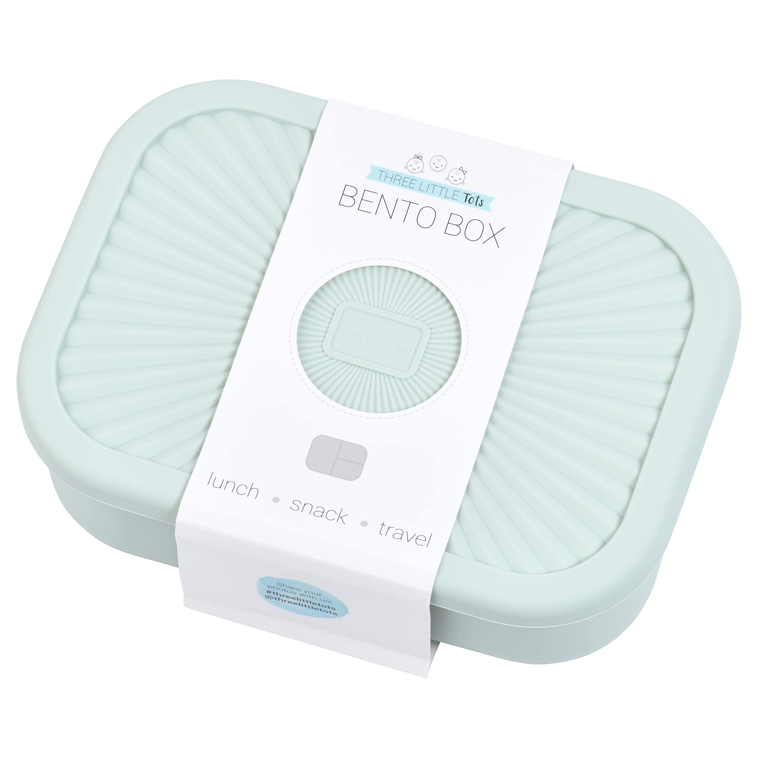 Three Little Tots - Bento Box Lunch Box Reusable Silicone Lunch Box Container Leak-Proof With 3 Compartments (Honeydew Green)