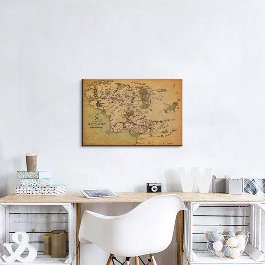 Mistyefly Lord of The Rings Canvas Wall Art, Middle Earth Map Decor, 16" x 24", Easy to Hang, Art-20
