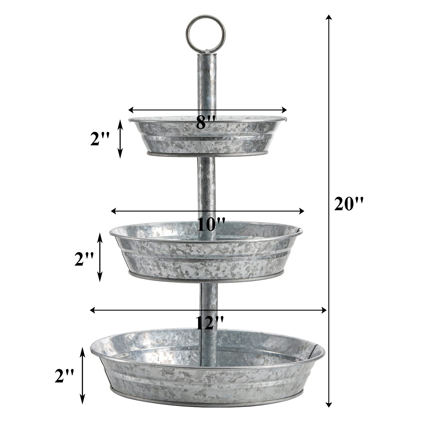 Okllen 3 Tier Serving Tray, Galvanized Metal Cupcake Stand Vintage Dessert Appetizer Stand, Rustic Home And Garden Display Stand
