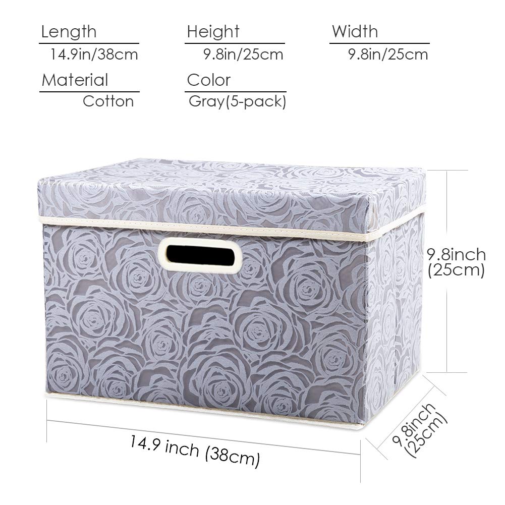 Prandom Foldable Storage Bins With Lids [5-Pack] Fabric Decorative Storage Box Cubes Organizer Containers Baskets With Cover Han