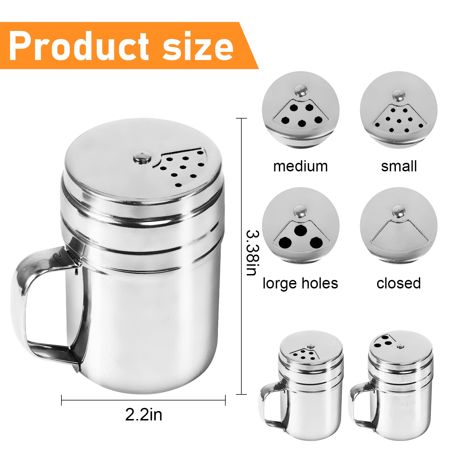 3Pcs Seasoning Bottle With Handle Stainless Steel Dredge Shaker Rub Spice With Holes Powdered Sugar Shaker With Lid Shaker Cooki