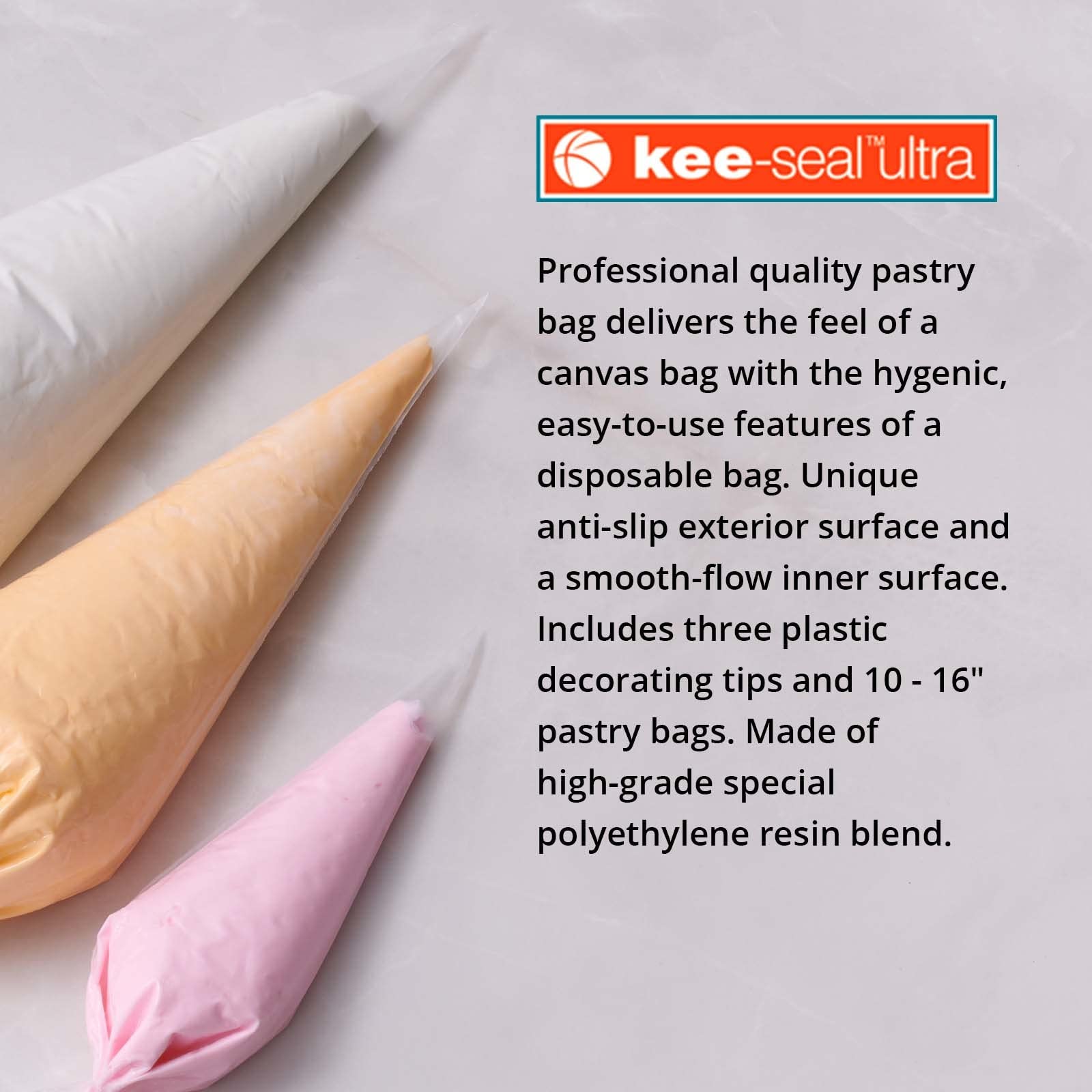 Decopac Kee-Seal Disposable Piping Keeseal Ultra Pastry Bag, 12'', Clear
