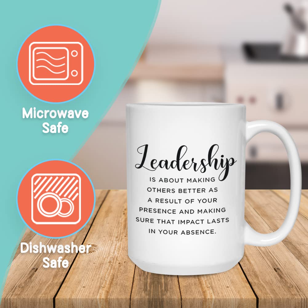 Bubble Hugs Inspirational Coffee Mug 15 Oz, Leadership Is About Making Others Better Motivational Appreciation Gift Idea For Lea