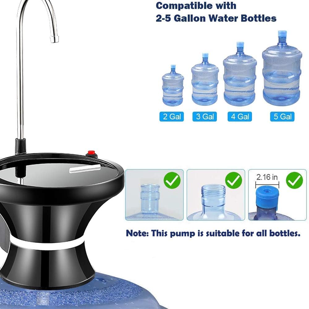 Drinking Water Dispenser Pump, Automatic Electric Drinking Water Bottle Pump For 1-5 Gallon Water Jugs, Usb Rechargeable With 2