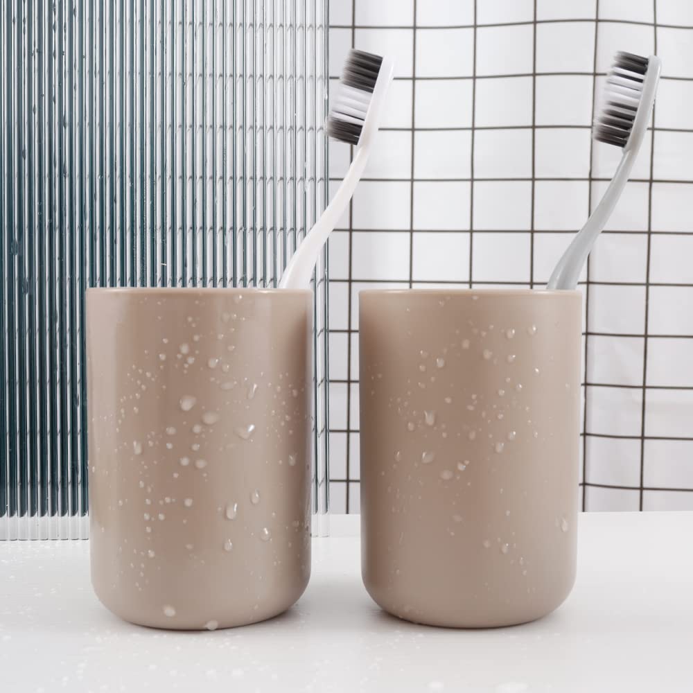 Wongwongcat Bathroom Tumbler, Unbreakable Dishwasher Safe Drink Cup 300Ml, 2 Pieces (Brown&Brown)