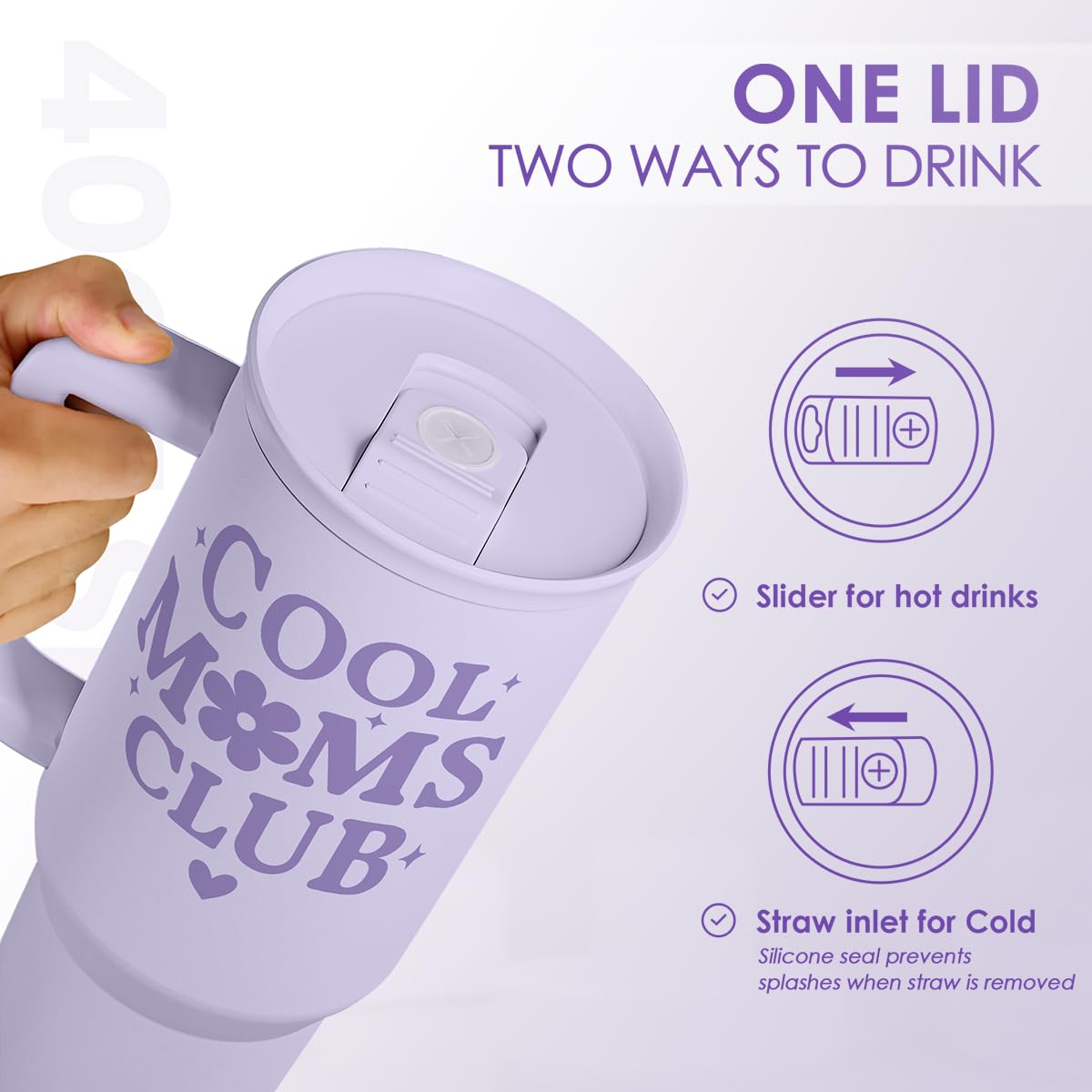 Gift for Mom - Cool Mom Club Stainless Steel Tumbler with Handle, Travel Coffee Mug for Moms - Gifts for Birthday Christmas Moth