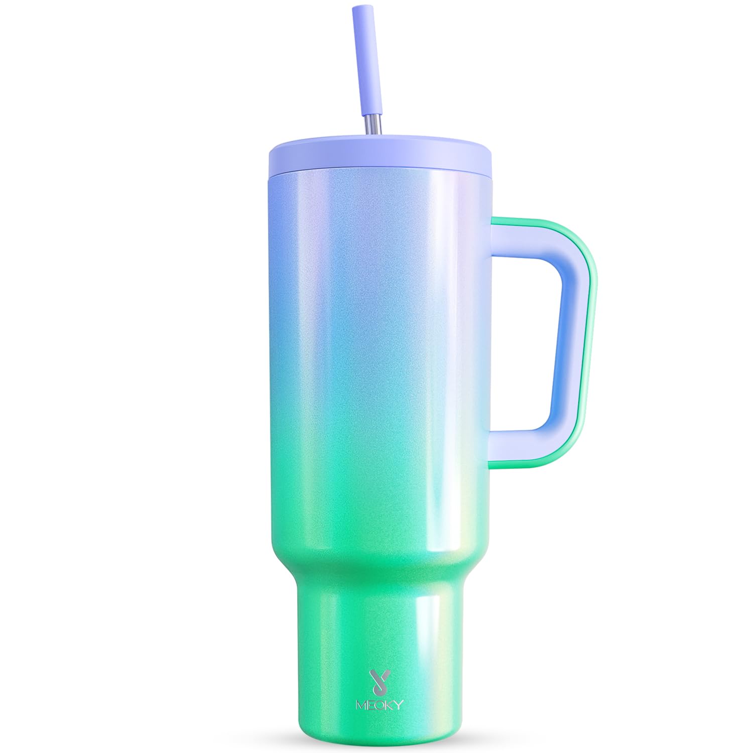 Meoky 50 oz Tumbler with Handle, Tumbler with Lid and Straw, Insulated Stainless Steel Travel Mug, 100% Leak-proof, Keeps Cold f