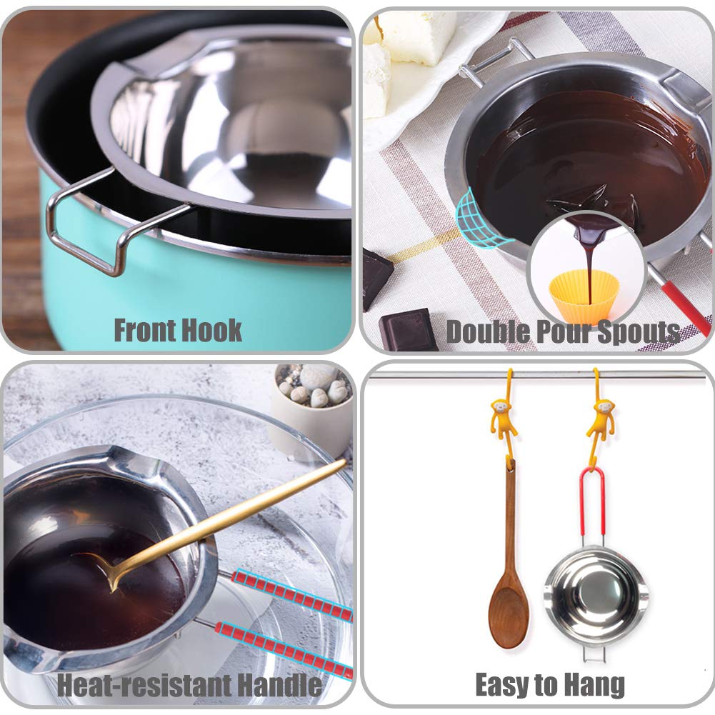 Stainless Steel Double Boiler Pot with Heat Resistant Handle for Melting Chocolate  Candy and Candle Making (18/8 Steel  20oz  Universal Insert)