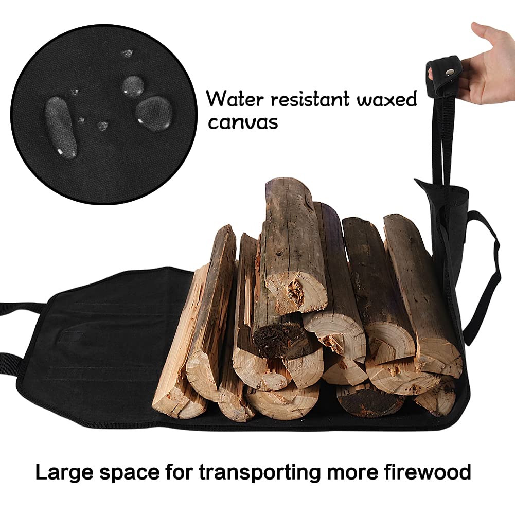Hrx Package Waxed Canvas Firewood Carrier, Water Resistant Log Tote Wood Carrying Bag With Handles For Camping Trip Christmas Gi