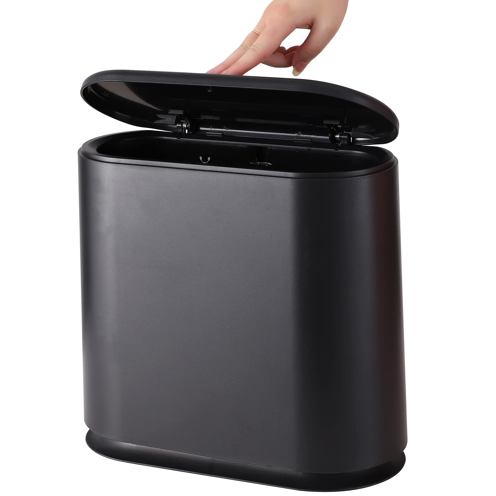 12 Liter Plastic Trash Can With Press Top Lid For Bathroom Black Narrow Dog Proof Garbage Can,3.17 Gallon Toilet Waste Basket An
