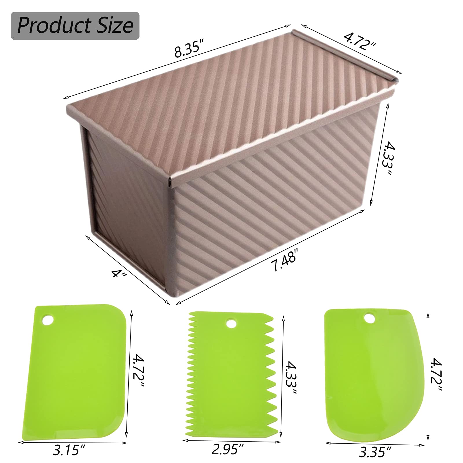 Pullman Loaf Pan With Lid, 1Pound Dough Capacity Rectangular Bread Pan, Non-Stick Long Bread Pans For Homemade Bread, 9X4Inch Pu