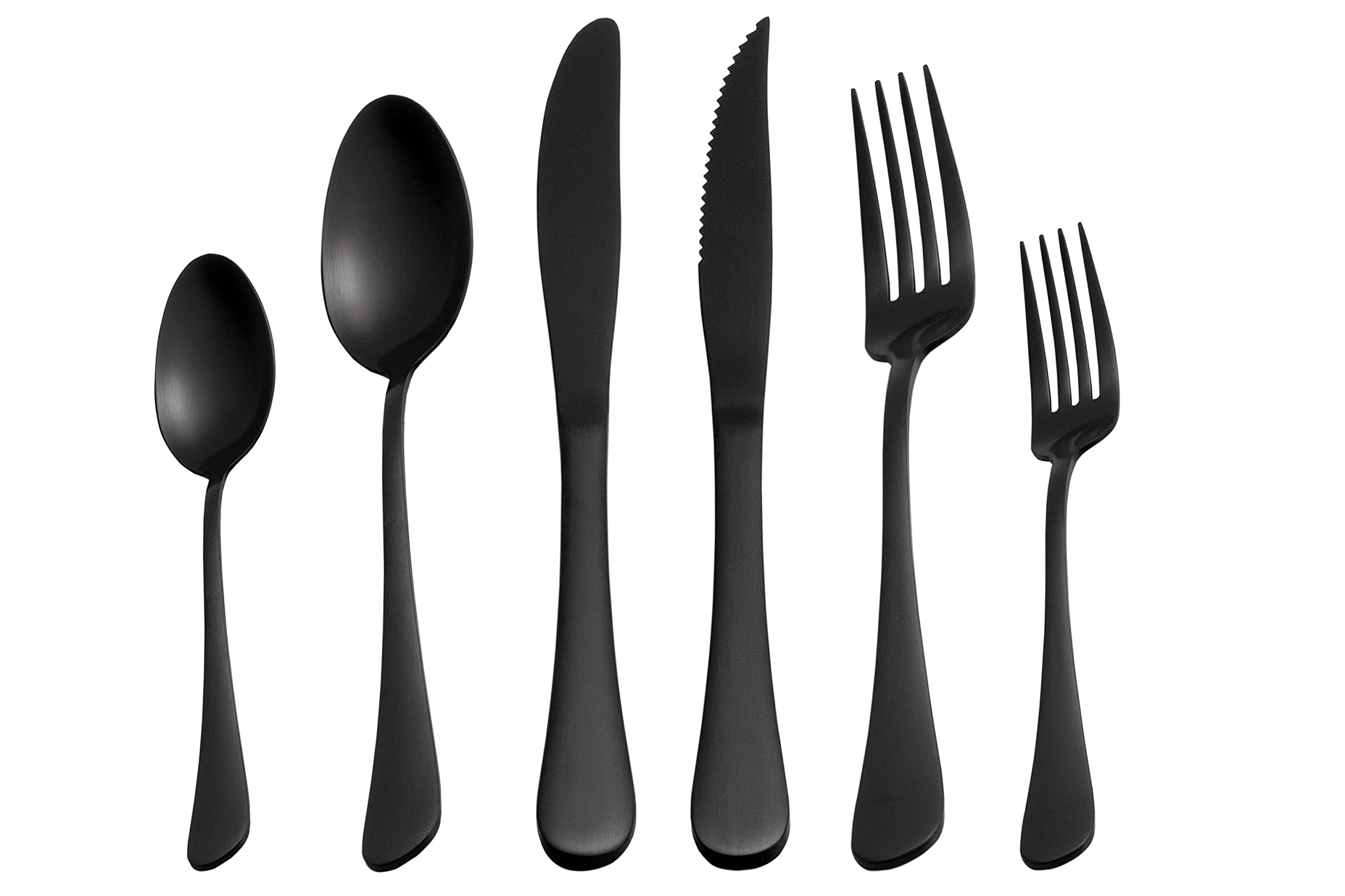 Selafun 24 Piece Matte Black Flatware Set.Stainless Steel Matte Black Silverware Set Titanium Plating Tableware Cutlery Set. Ute