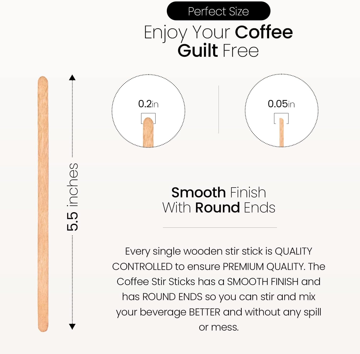 Spixir Coffee Stirrers Disposable Wooden Coffee Stir Sticks - Biodegradable Eco-Friendly Round-End Birchwood 5.5 Inches Large Wo