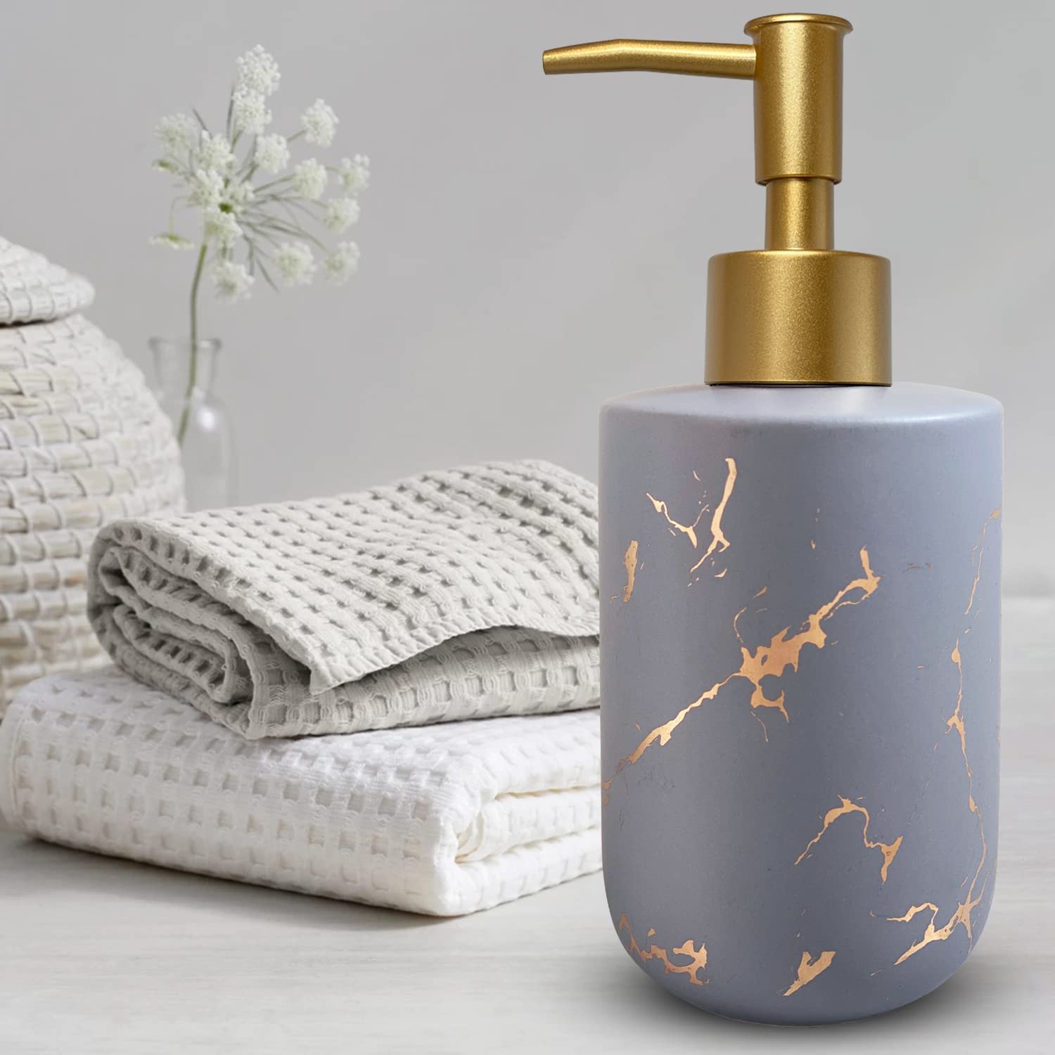 Gold Ceramic Soap Dispenser For Bathroom Grey Soap Dispenser For Kitchen Dish Soap Dispenser With Marble Pattern Liquid Hand Soa