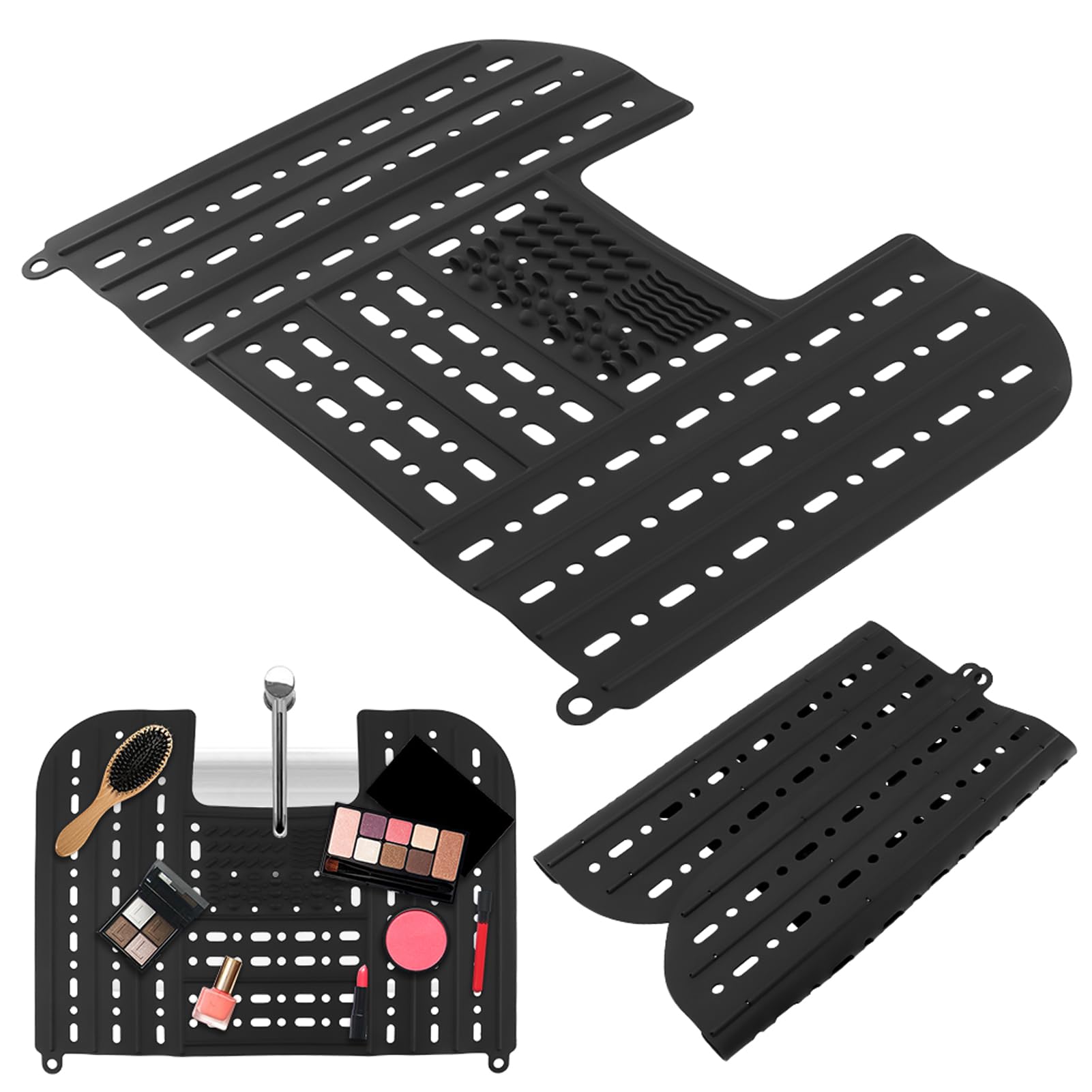 PUXING Foldable Sink Cover - Heat Resistant Silicone Mat for Makeup & Counter Space, Black