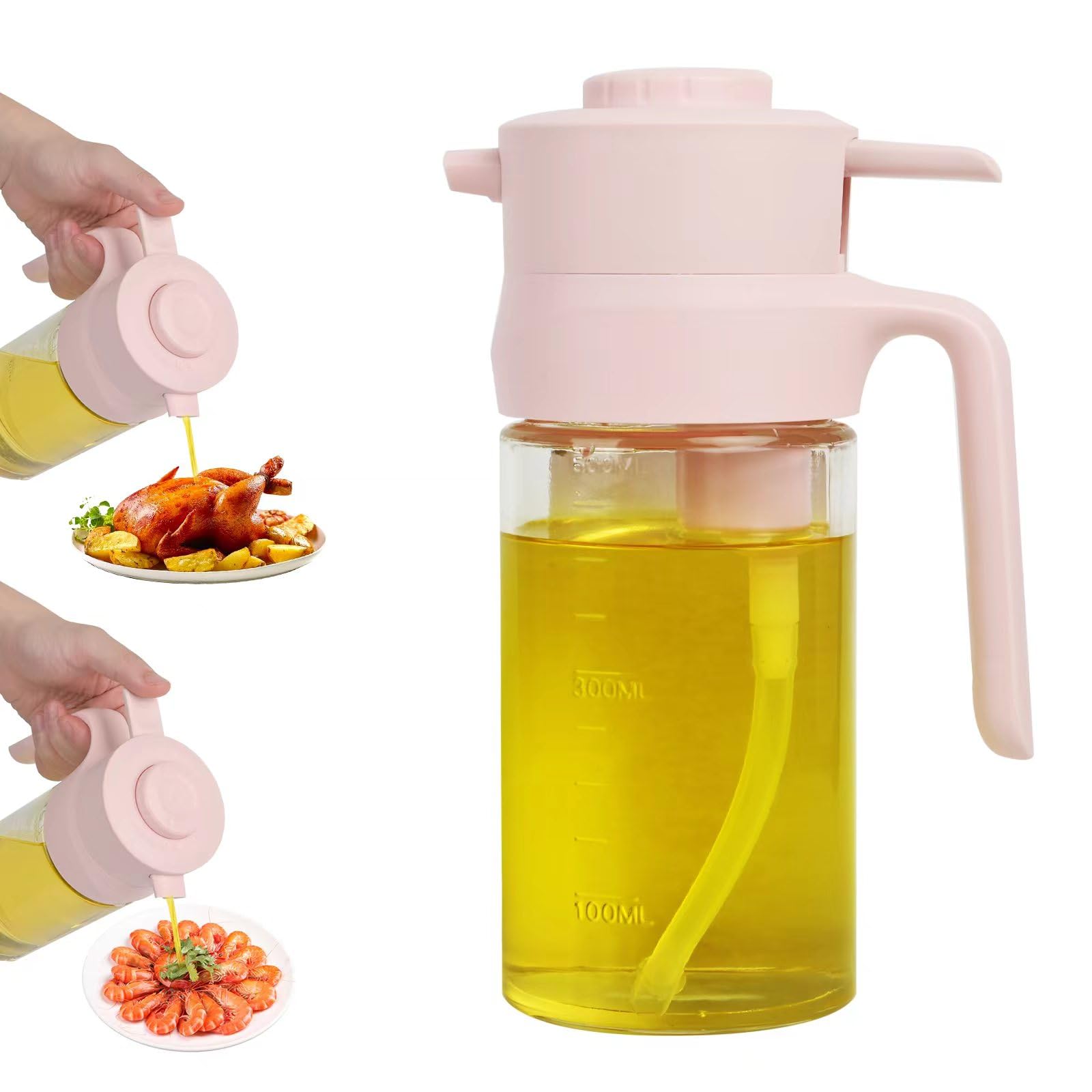 JINTARAGON Oil Dispenser,Glass Oil Bottle,Suitable For Olive Oil and Vinegar,500ML,17 Ounces Capacity,Intelligent Quantification