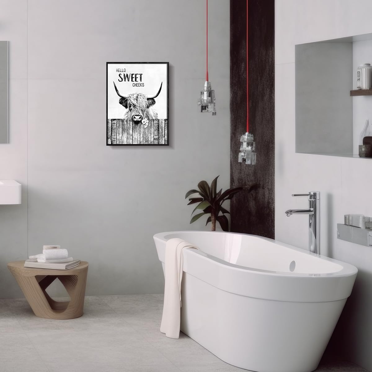 Artinme Highland Cow Bathroom Wall Art Funny Farmhouse Pictures For Bathroom Decor Country Cattle Painting Canvas Print Decor Fo