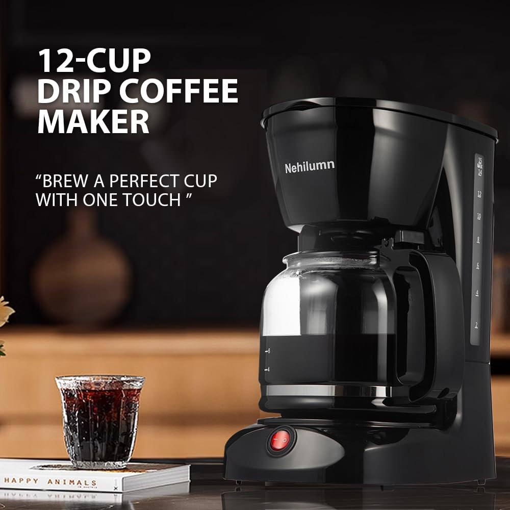 Nehilumn 12 Cup Drip Coffee Maker, Coffee Pot Machine Permanent Coffee Filter, Coffee Machines,1.8L Glass Carafe Electric Coffee