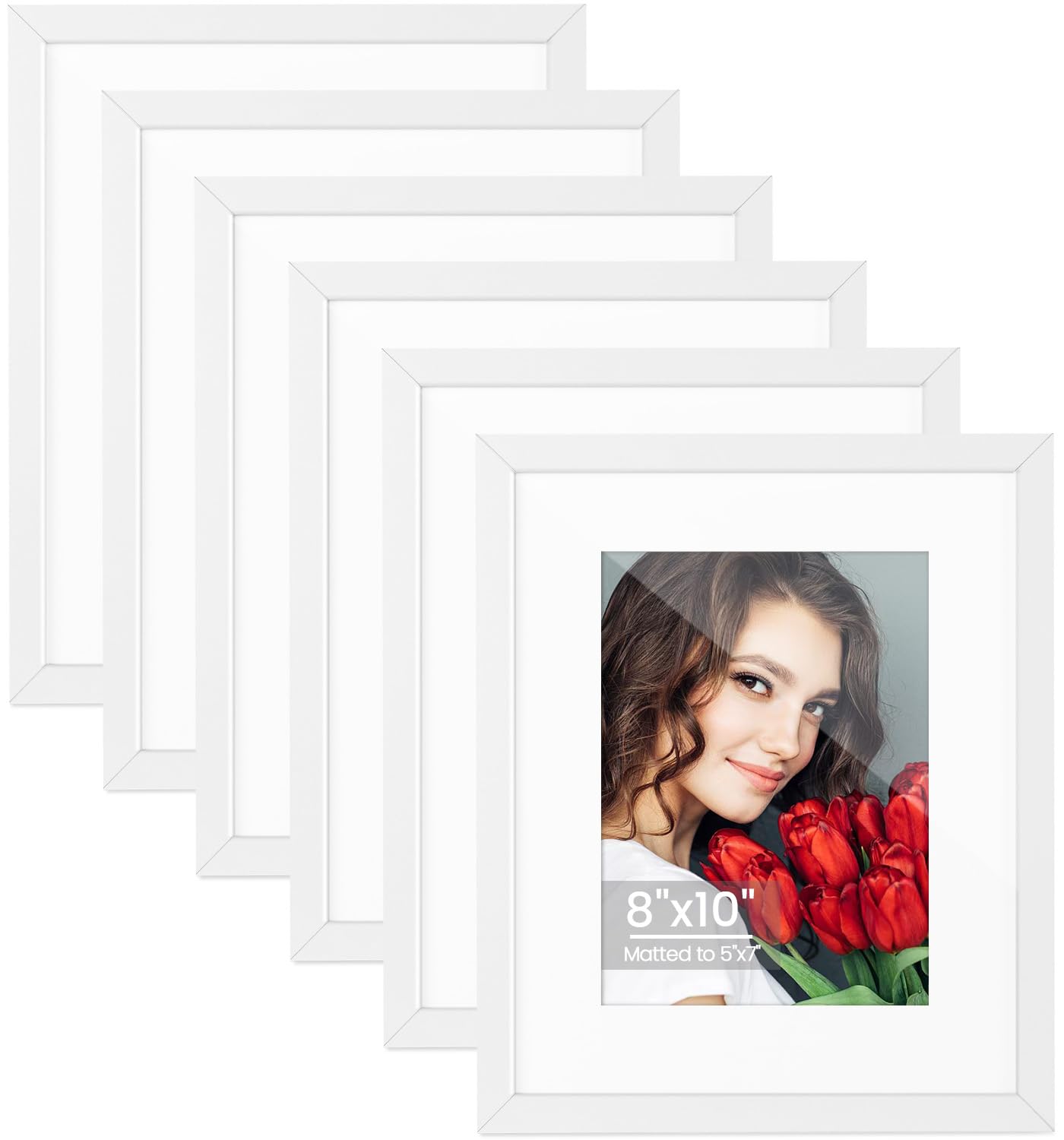 LBECUA 8x10 Picture Frame Set of 6, Display Pictures 8x10 without Mat or 5x7 with Mat, Horizontal and Vertical for Wall and Tabl