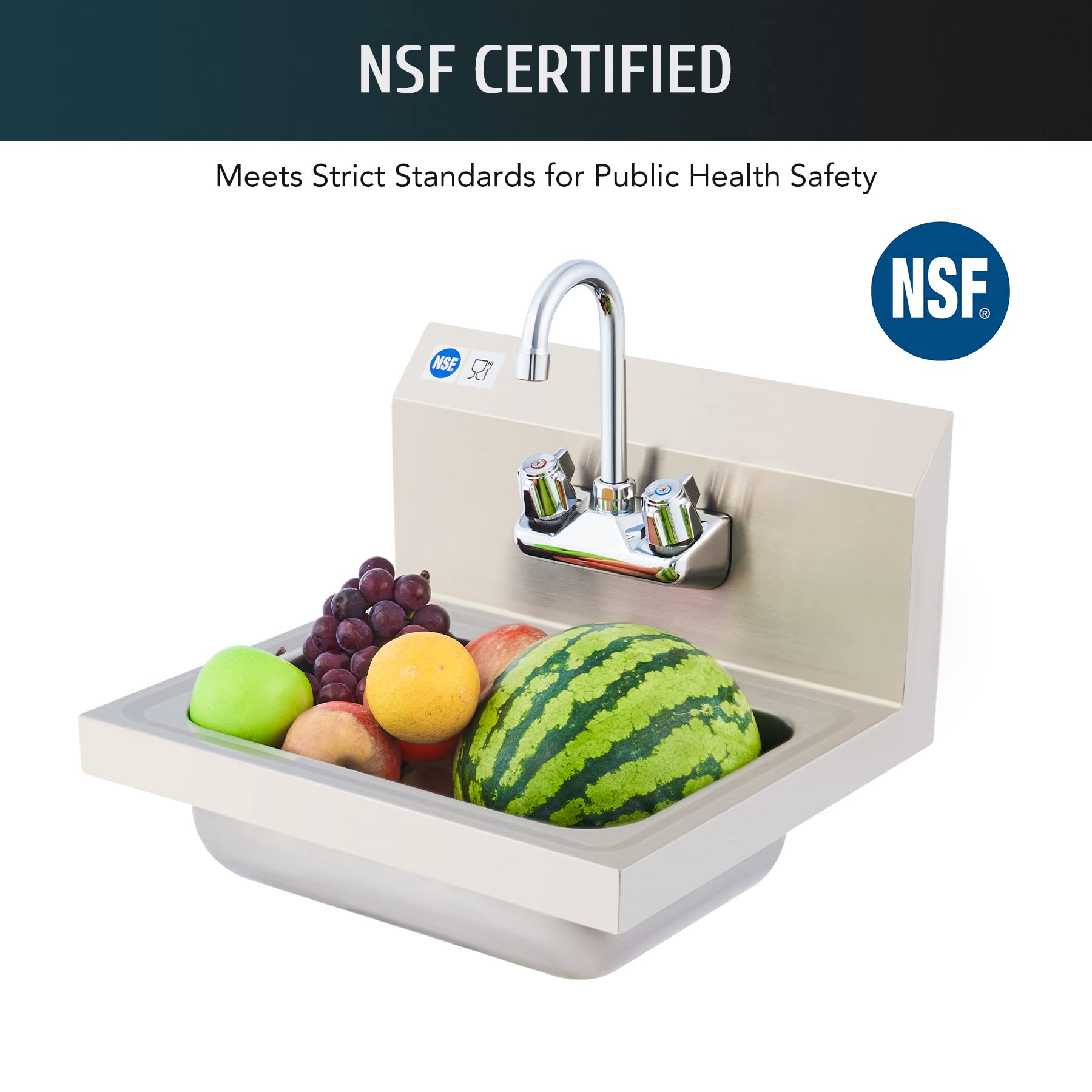 Wilprep Commercial Stainless Steel Sink For Hand Washing, Nsf Commercial Utility Sink With Gooseneck Faucet, Wall Mount Kitchen