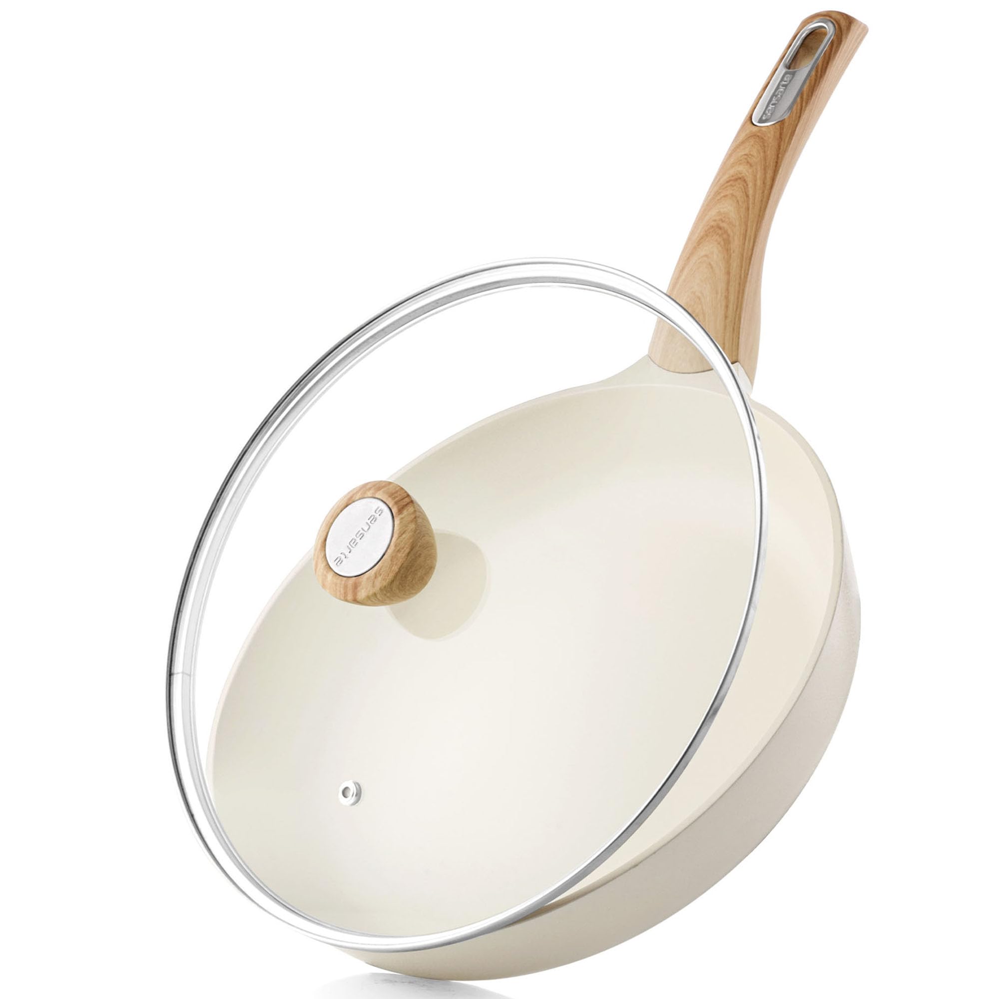 SENSARTE Ceramic Nonstick Frying Pan Skillet with Lid, 9.5inch Non Stick Pan Omelet Pans, Non-toxic Kitchen Cooking Chefs Pan, 