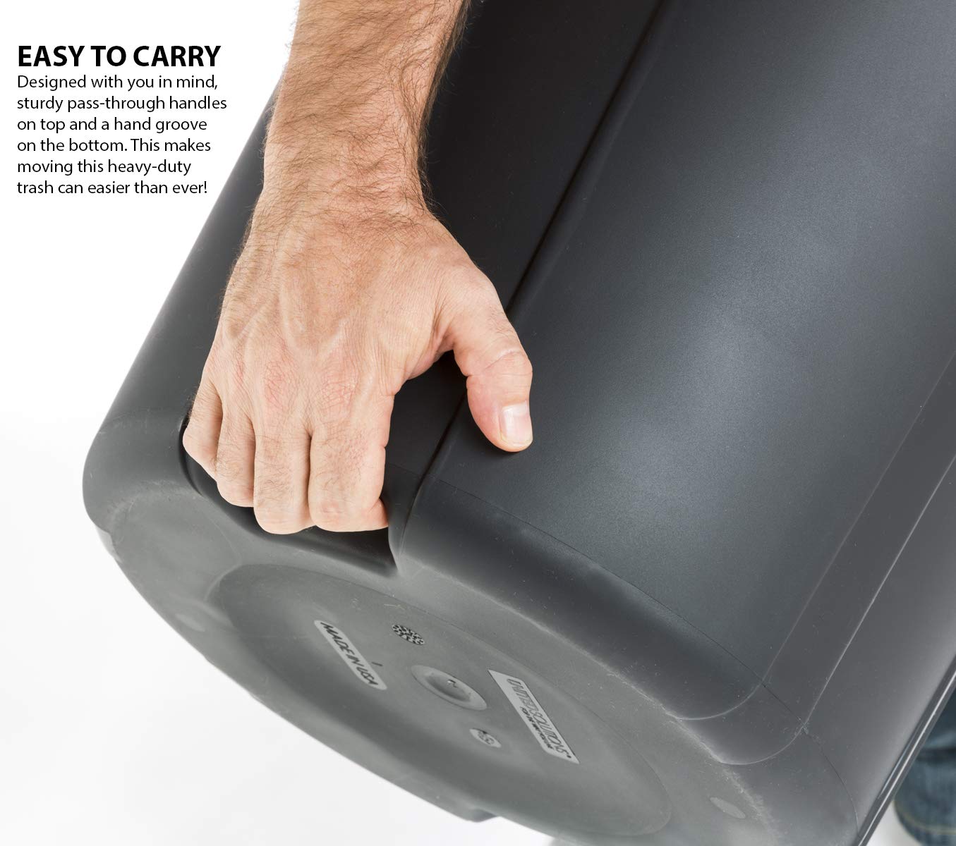 United Solutions 32 Gallon Outdoor Garbage Can  Black  Easy to Carry Garbage Can with Sturdy Construction  Pass-Through Handles & Attachable Click Lock Lid  Indoor or Outdoor Use  (Pack of 2)