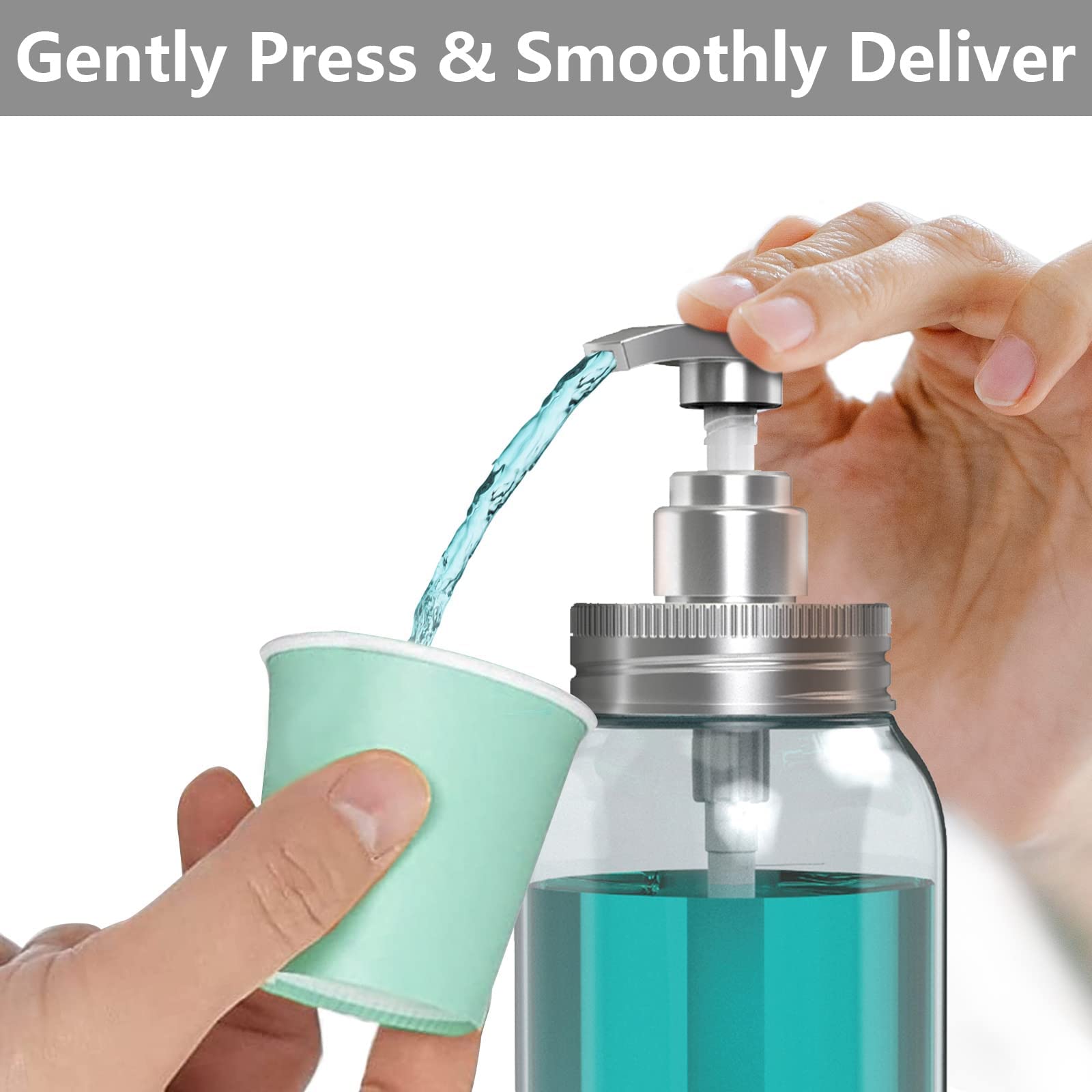 Luvan Mouthwash Dispenser For Bathroom, 25Oz Mouthwash Pump Bottle With Cup Holder, Refillable Clear Blue Mouth Wash Container F