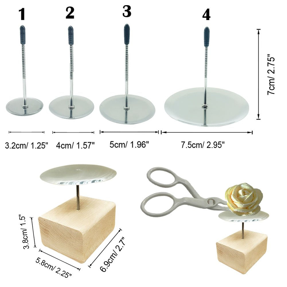 Woohome 7 Pcs Cake Decorating Supplies Includes 4 Pcs Cake Flower Nail, 2 Pcs Flower Lifters And 1 Pcs Wood Flower Nails Holder,