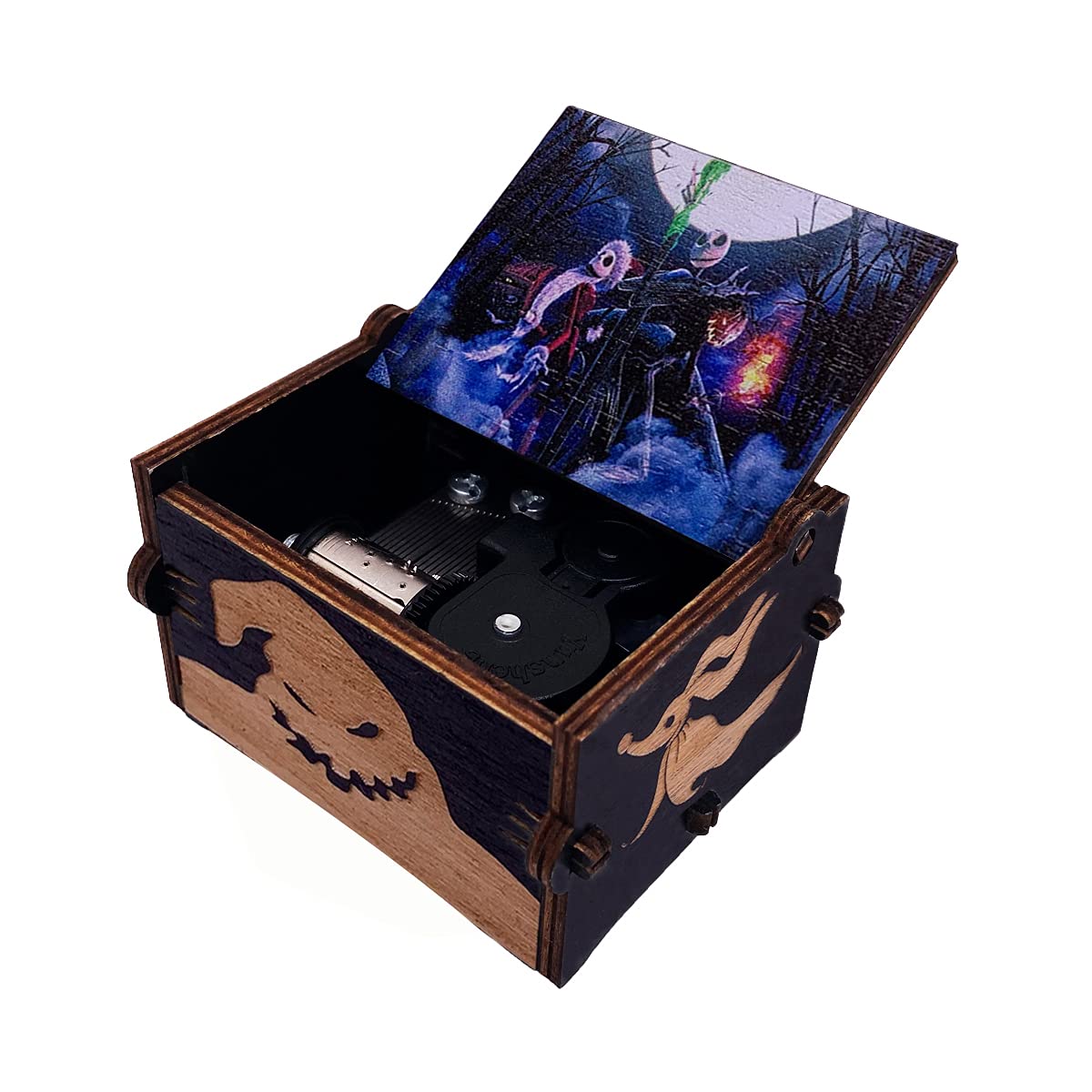 Youtang Clockwork Music Box The Nightmare Before Christmas Painted Wind Up Musical Box Laser Engraved Wood Musical Gifts for Chr