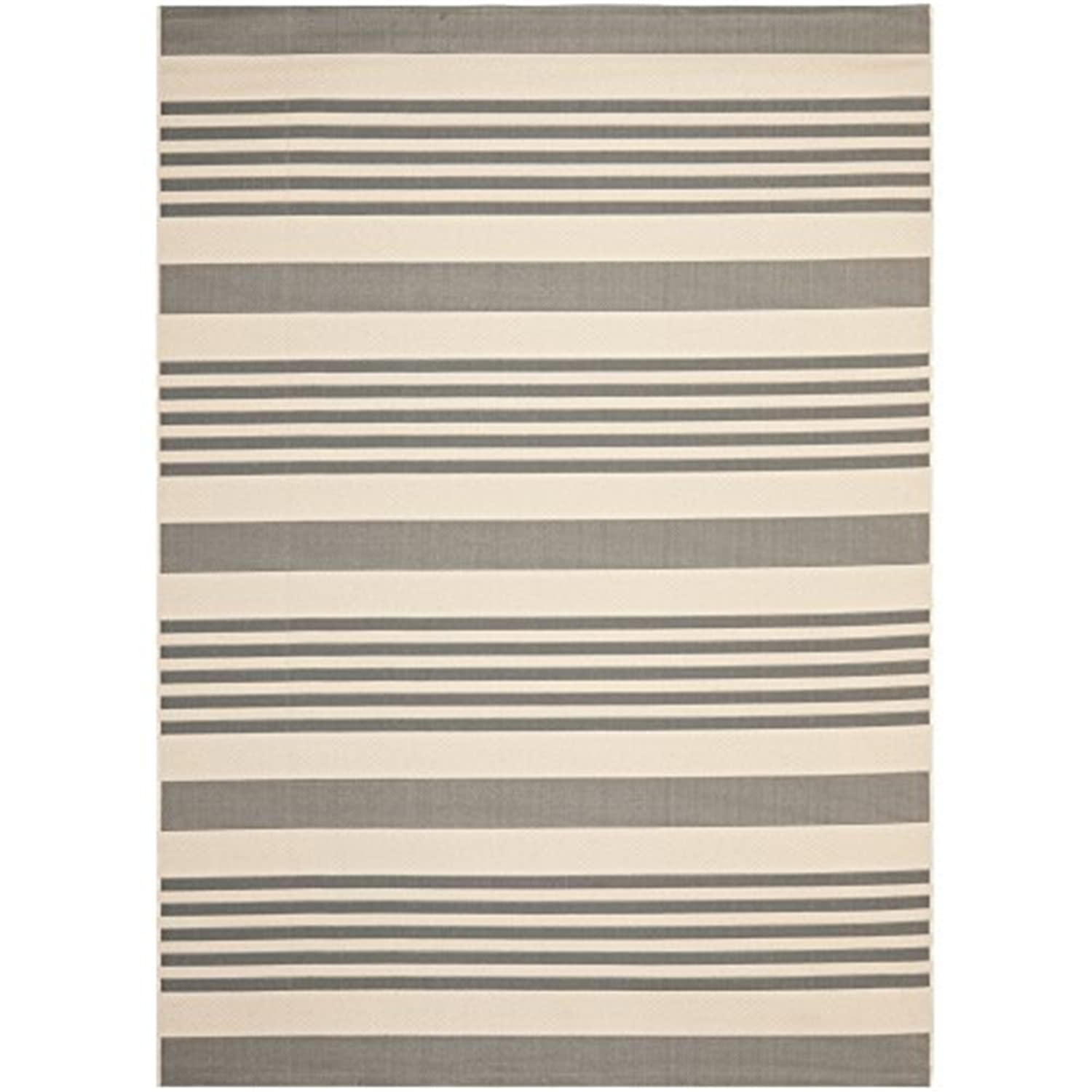 SAFAVIEH Courtyard Collection Area Rug - 67 x 96, Grey & Bone, Stripe Design, Non-Shedding & Easy Care, Indoor/Outdoor & Washa