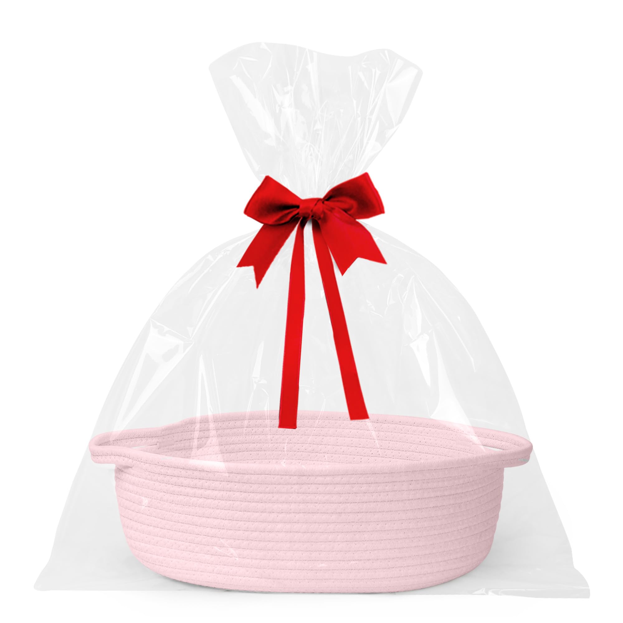 WILLITAT Small Baskets for Gifts Empty, 13x 9x 5 Woven Gift Basket with Bag and Ribbon, Cotton Rope Kids Dog Cat Toy Bin Box, Cu