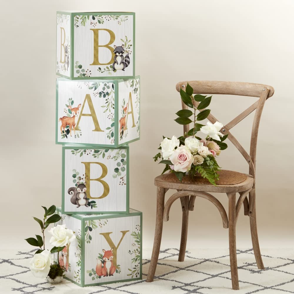 Kate Aspen (Set Of 4) Woodland, 4 Count (Pack Of 1), Baby Boxes With Letters For Baby Shower Decoration