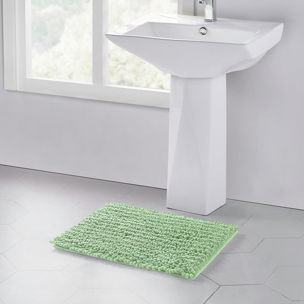 Walensee Bathroom Rug Non Slip Bath Mat (24X17 Inch Sage Green) Water Absorbent Super Soft Shaggy Chenille Machine Washable Dry
