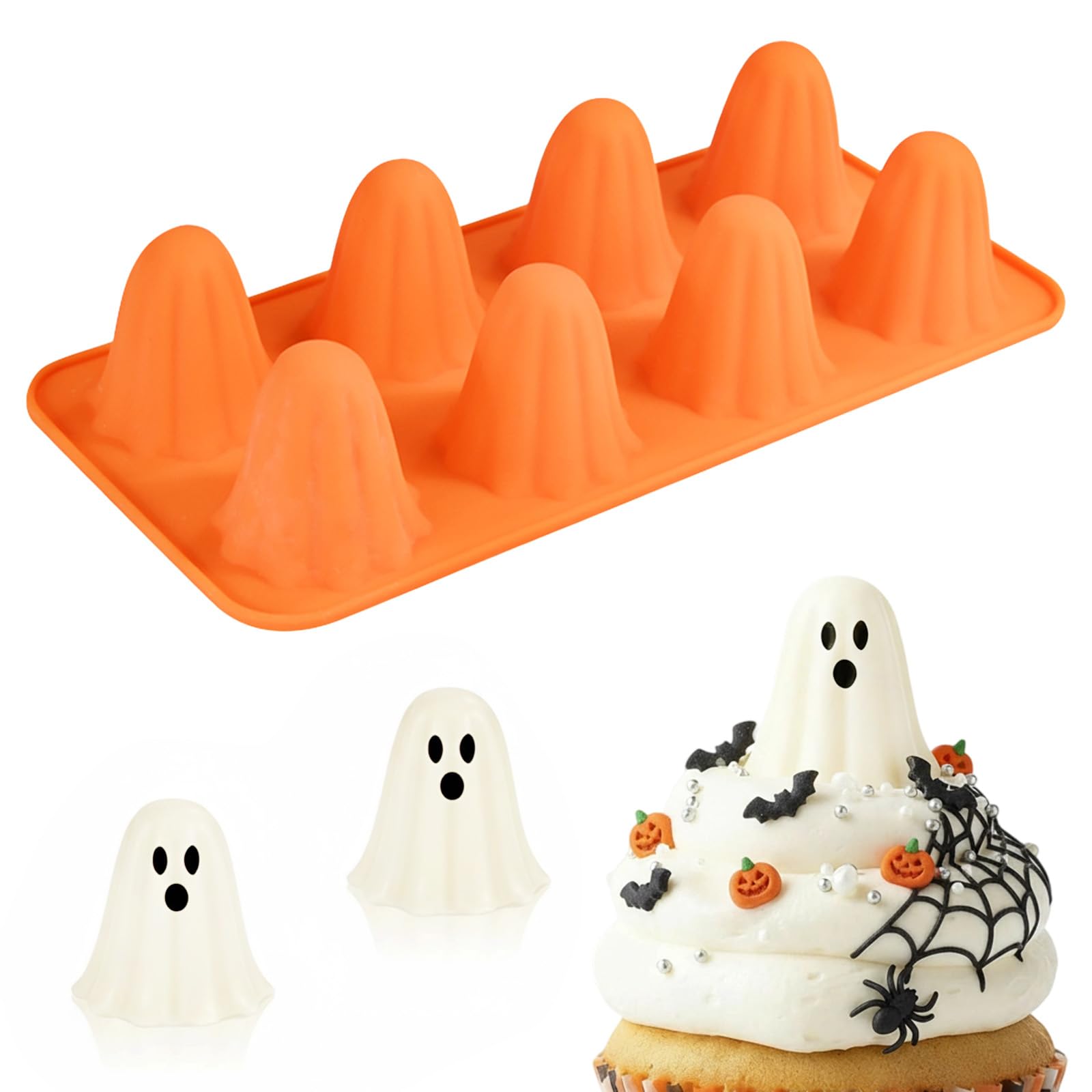 Halloween Ghost Silicone Mold for Chocolate,Cute 8 Cavities Chocolate Molds,Funny 3D Halloween Chocolate Candy Molds for Soap Pu