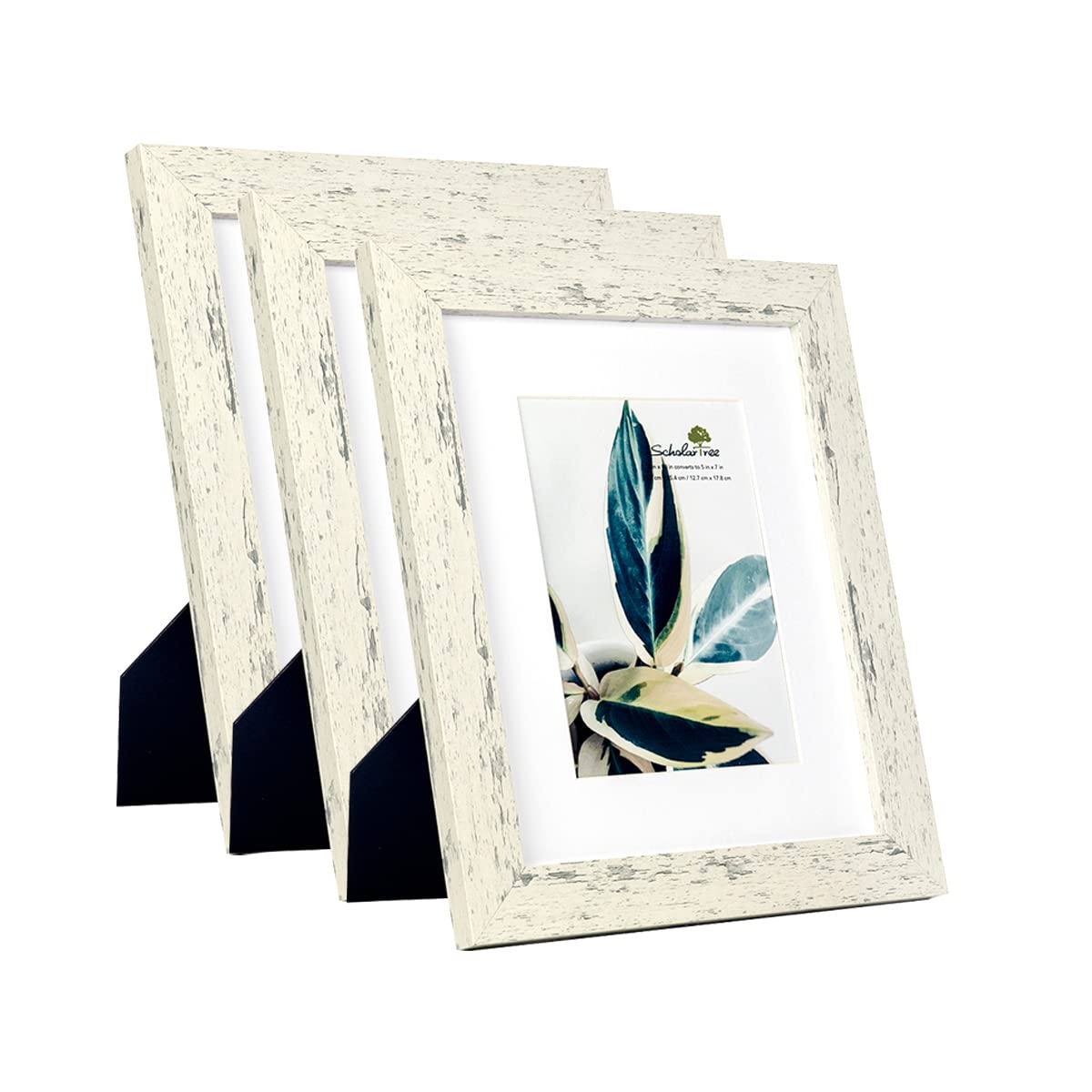 Scholartree Rustic White Picture Frame set of 3,Display 8x10 without Mat or 5x7 with Mat Wall Gallery Photo Frames