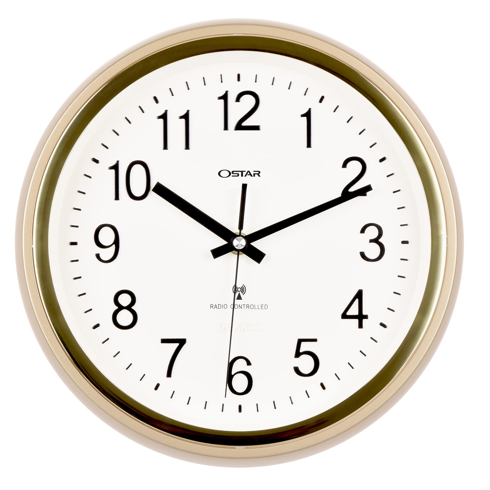 Ostar Atomic Wall Clock, 11 Inch Round Battery Operated Clock (Gold)