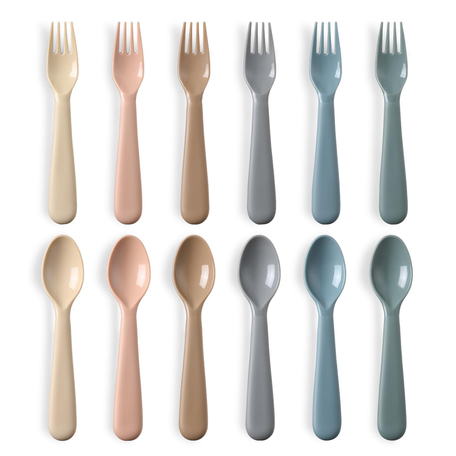 12 Pieces Toddler Utensils Set, Plastic Spoons and Forks Set for Kids, Children Safe Flatware, Plastic Reusable Cutlery, BPA Fre