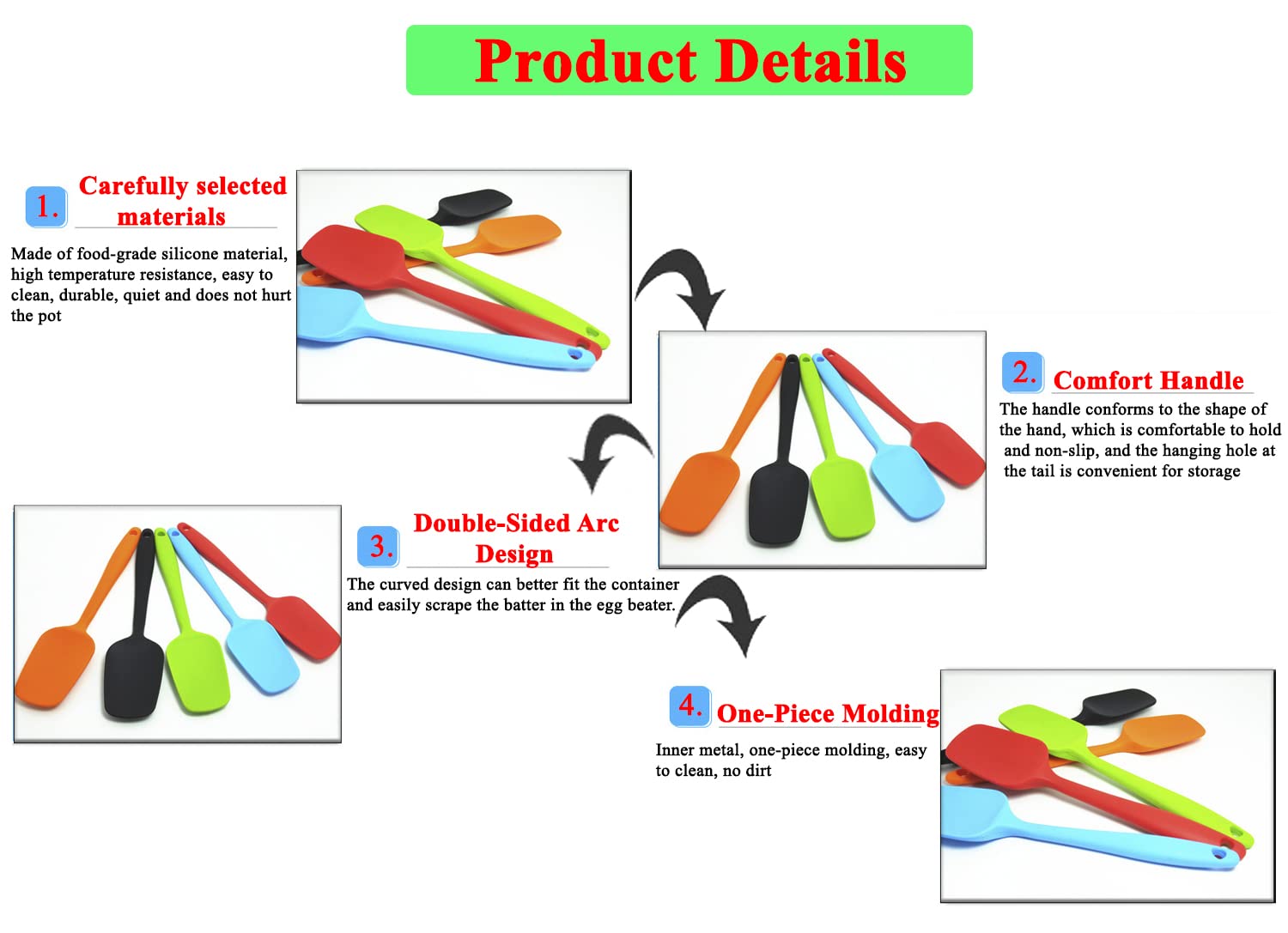 Silicone Spatulas - 8.2 Inch Small Rubber Spoon Spatula Heat Resistant Seamless One Piece Design Non-Stick Spoonula Flexible Scr