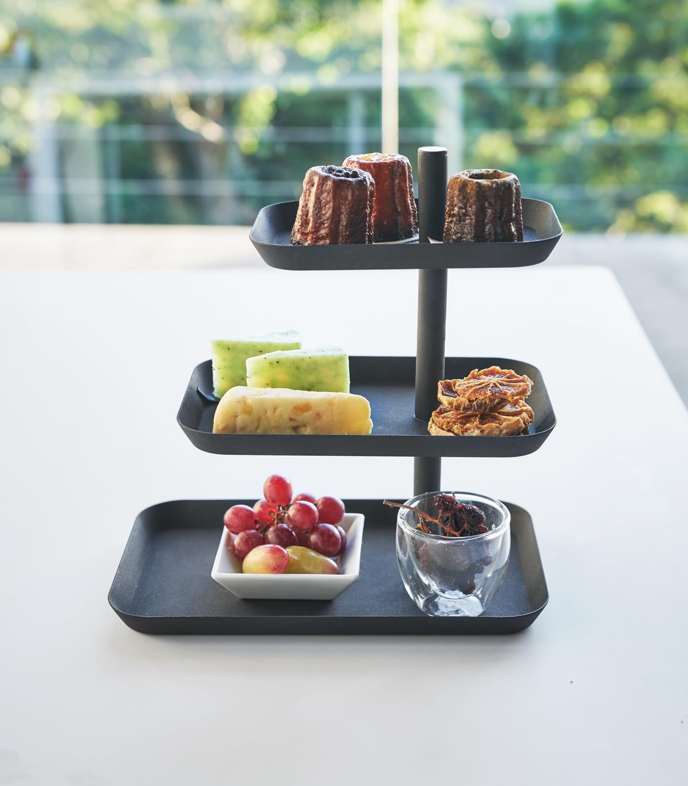 Yamazaki Home 3-Tier Serving Stand - Appetizer Tray Organizer For Party Or Kitchen Steel One Size Black