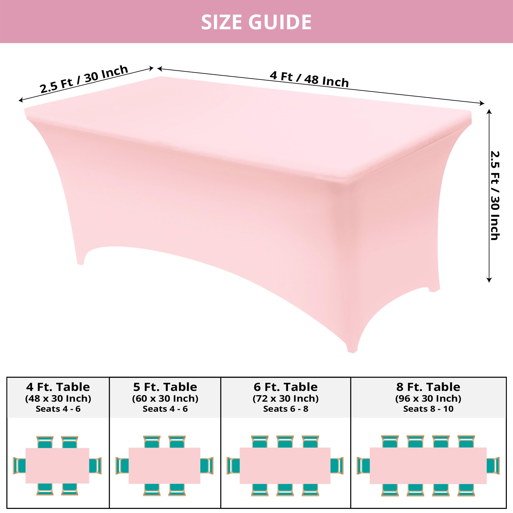 Utopia Kitchen Spandex Tablecloth 2 Pack [4FT  Pink] Tight  Fitted  Washable and Wrinkle Resistant Stretch Rectangular Patio Table Cover for Event  Wedding  Banquet & Parties [48Lx30Wx30H Inch]