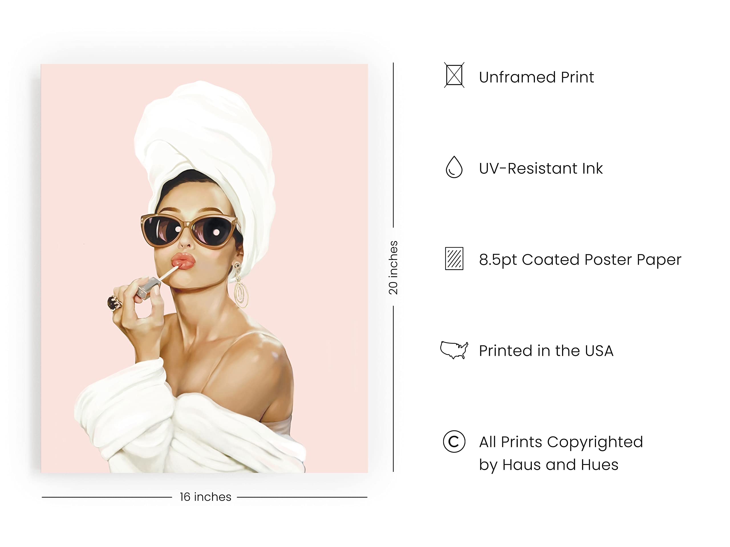 HAUS AND HUES Audrey Hepburn Wall Art Vogue Wall Decor Audrey Hepburn Poster Hollywood Wall Art  Audrey Hepburn Pictures for Wall  Vanity Room Wall Art UNFRAMED (16 x 20)