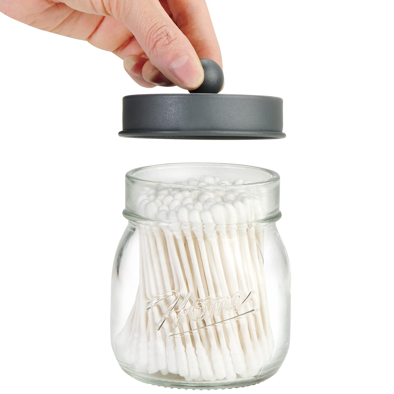Apothecary Jars Set,Mason Jar Decor Bathroom Vanity Storage Organizer Canister,Premium Glass Qtip Holder Dispenser For Cotton Sw